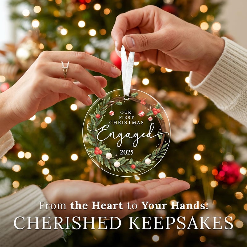 HEXMOZ Engagement Gifts for Couples - Engagement Gift for Women, Fiance, Her, Bride to Be, Newly Engaged Couples - First Christmas Engaged Acrylic Ornament 2025 - Party Decorations - Image 4